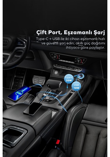 Woyax Araç Şarj Aleti Çakmaklık Type-c + Usb Girişli Kablolu Set 38w 2 İn 1 Car Charger