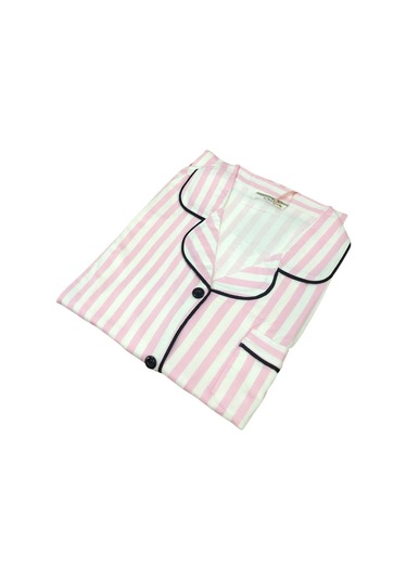 Çağrı Kadın %100 Pamuk Viskon Kısa Kollu Önü Düğmeli Pijama Takımı Pembe
