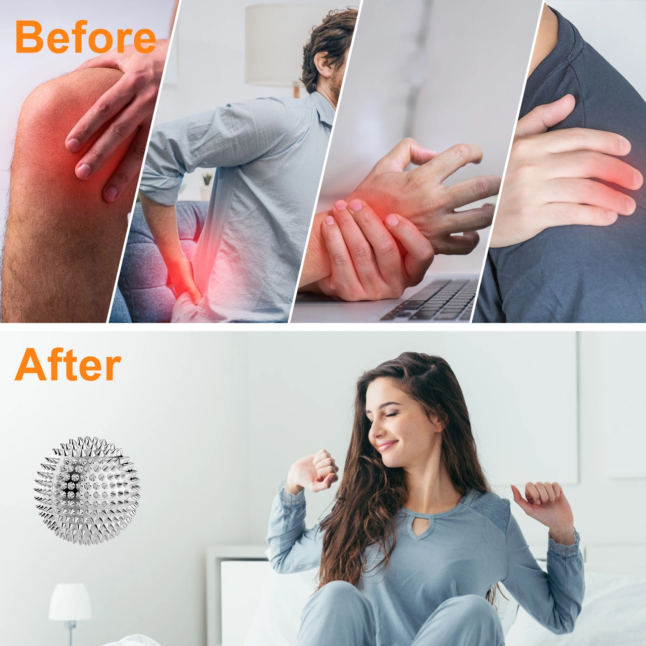 Xindoker 2 Adet Manyetik Masaj Topu - Kas Gevşetici, Parmak Ve Ayak Tabanı Masajı İçin, 4.7cm, Gümüş Renkli, Spor Egzersiz Rehberi Hediyesi Gümüş