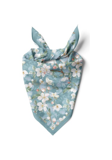 Beyaz Zambak Desen 55x55cm Bandana/fular Çok Renkli