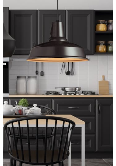 Grand Siyah Metal Tekli Avize Sarkıt Salon Mutfak Ofis Cafe Butik Lamba Aydınlatma Avizeler Siyah