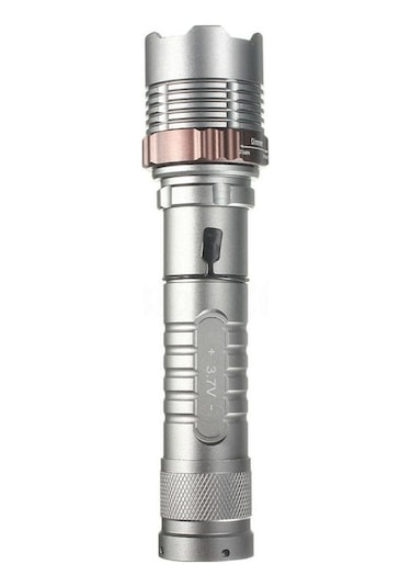 Tongxida 2000lm Taktik Led Fener 5 Modlu 18650 Şarjlı Gümüş Kasa Zıplama Beyaz