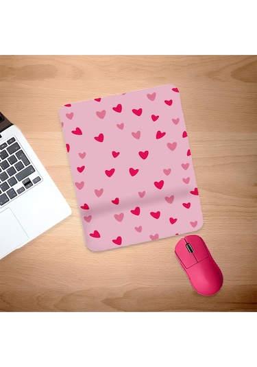 Minik Kırmızı Ve Pembe Kalpler Bilek Destekli Mouse Pad Mousepad