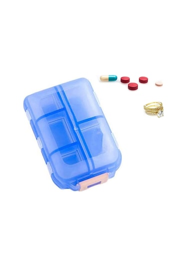 Symbee Mavi Gezi İlaç Kutusu 10 Bölmeli, Portatif Vitamin Ve Tablet Depolama Kabı, Kolay İlaç Takibi İçin Mavi
