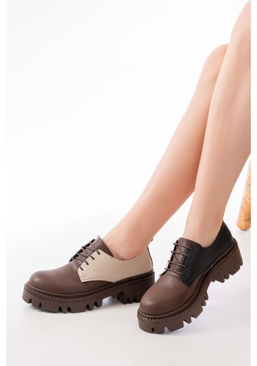 868-754 Kahverengi Garni Bağcıklı Günlük Yüksek Tabanlı Loafer Kahverengi