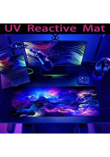 1 Adet Büyük Oyun E-spor Bilgisayar Kalınlaştırılmış Floresan Mouse Pad, Modern Galaksi Desenli Baskı Masaüstü Mat, Uv Siyah Işık Kaymaz Mouse Pad 300 800 3mm/11.8 31.5inch