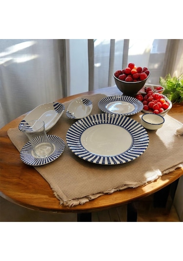 Marianna Db1936 Linea 32 Parça 6 Kişilik Kahvaltı Seti Mavi - Beyaz