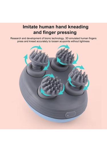 Samdoo Mini Elektrikli Kafa Masaj Cihazı - 4 Masaj Başlı, 3 Seviye, 7 Derece Su Geçirmez, Ev/pet Kullanıma Uygun, Şarjlı, Saç Gelişimi Ve Stres Azaltıcı, Mavi Mavi