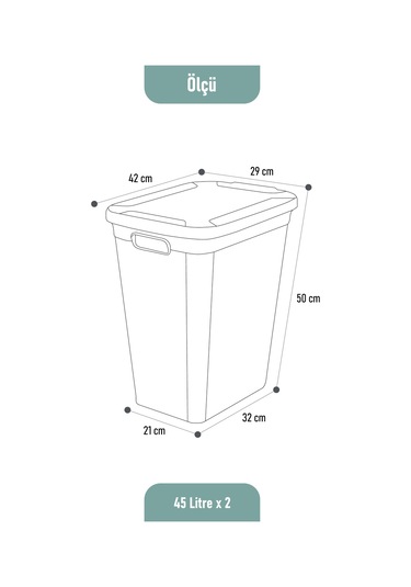 İronika Slim İki Bölmeli Kapaklı Dekoratif Kirli Çamaşır Sepeti 90 Litre Yeşil - Beyaz Yeşil