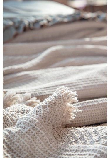 Ecocotton Dina Bej Çift Kişilik %100 Organik Pamuk Pike/yatak Örtüsü Bej