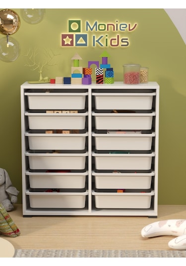 Berra 12 Sepetli Çok Amaçlı Dolap Oyuncak Dolabı Beyaz Beyaz