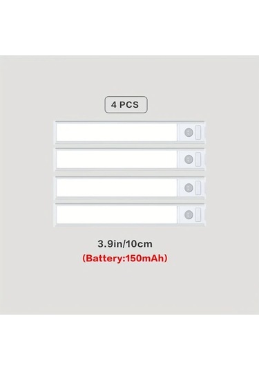 Willowhaven Silvery-4pcs-3.94inch 4 Adet Hareket Sensörlü Usb Şarjlı Kablosuz Led Dolap Altı Aydınlatma Mutfak Banyo Dolap Füme