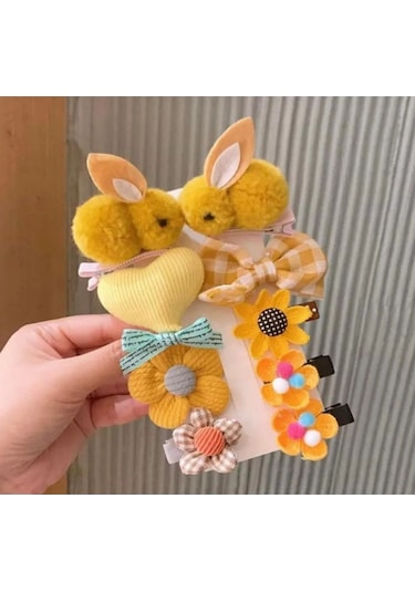 Batu Kız Bebek Ve Çocuk Tavşan Figürlü Toka Seti Hardal