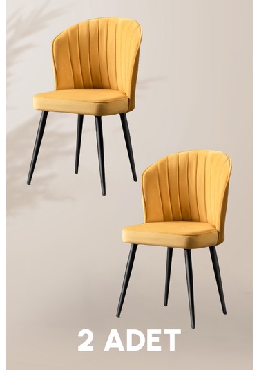 Rubi Sandalye - Babyface Sarı - Siyah Metal Ayak 2 Adet - Salon Sandalyesi / Mutfak Sandalyesi Sarı
