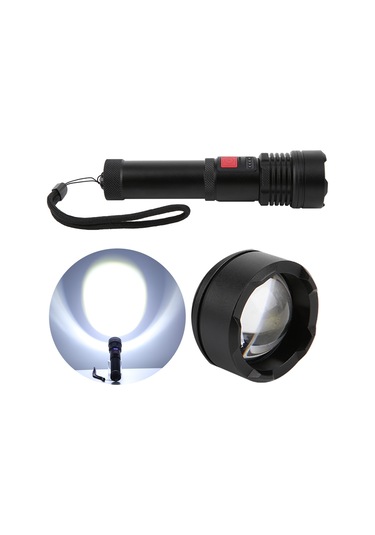 Alüminyum Alaşımlı Küçük Ve Kompakt Dış Mekan El Feneri 5 Vites Pil Göstergesi Taşınabilir Meşale Profesyonel Üretim Siyah