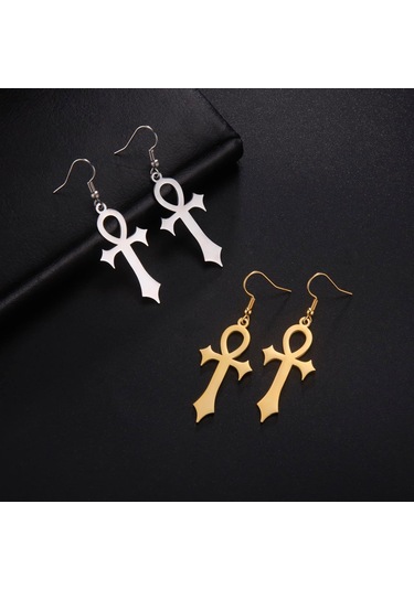 Kadınlar Kızlar İçin Ankh Haç Küpeleri Eski Mısır Haçı Paslanmaz Gold