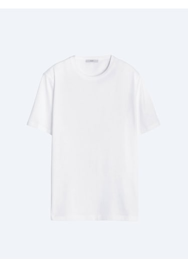 Kip Unisex Beyaz Düz Bisiklet Yaka %100 Pamuk T-shirt Beyaz