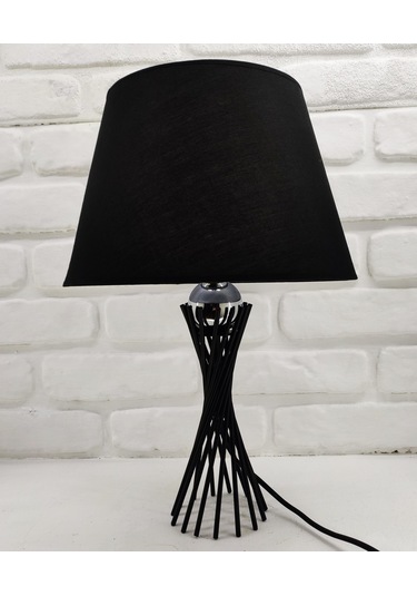 Siyah Burgu Metal Ayaklı Gümüş Kromtoplu Siyah Kumaş Abajur Beyaz - Siyah