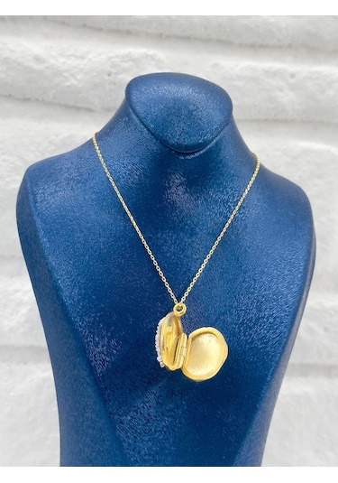 Gold Renk Kapaklı Alya Model Kadın Gümüş Kolye - Alya Kolyesi Gümüş