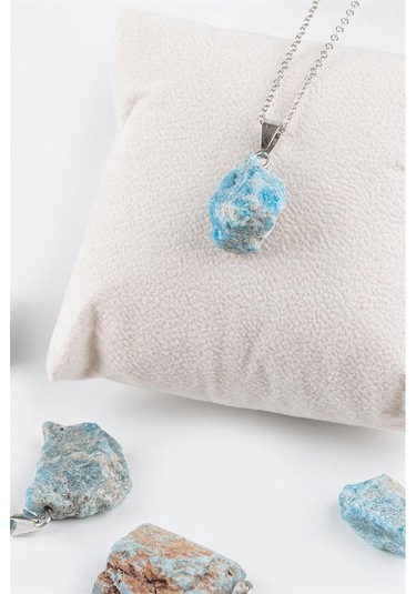 Sertifikalı Ham Işlenmemiş Doğal Apatit Taşı Kolye Gümüş Aparatl Çok Renkli