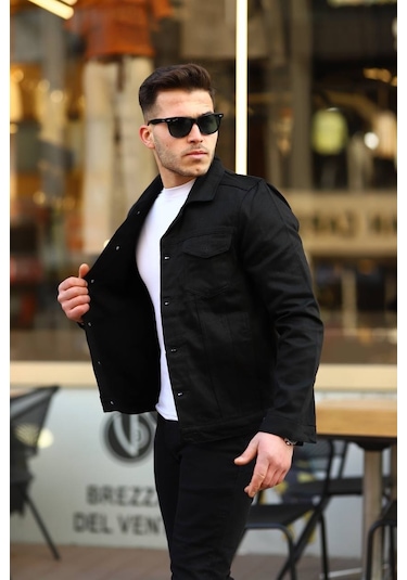 Slim Fit Erkek Kot Ceket Siyah