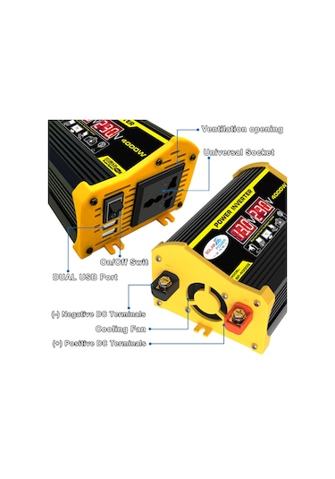 Taşınabilir İnverter Araba Güç İnvertörleri Dc12volt'tan Ac110/220volt'a Trafo 4000w Modifiye Sinüs -siyah
