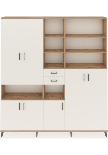 Arges Dolap 17 Raflı 2 Çekmeceli 7 Kapaklı 220x30x243 Çam-aytaşı/aytaşı Aytası/aytası