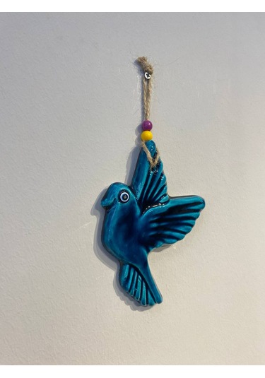 El Yapımı Nazar Boncuğu, Duvar Dekorasyon Ürünü, Seramik, El İşçiliği, Turkuaz Renkte Kuş Desenli -