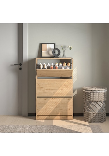 Flat Duo 3 Katlı Geniş Ayakkabılık - Florida Meşe 73x119x26 Cm Meşe