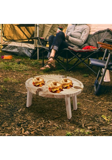 Dolıty Taşınabilir Piknik Masası, Ahşap Katlanır Kamp Pratik Kahverengi Çok Renkli