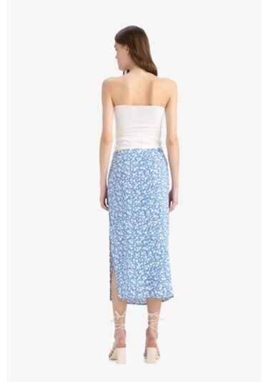 DeFacto A Kesim Çiçek Desenli Yüksek Bel Yırtmaçlı Midi Etek F0526AX25SPBE515