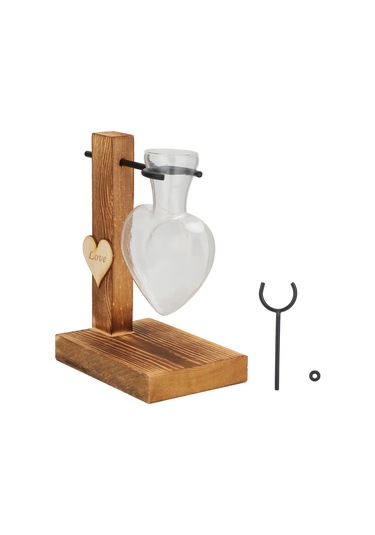 Suofeng Ahşap Tabanlı Cam Süs Vazo, Retro Tarz Su Bitkisi Kabı, Masaüstü Dekorasyon, Ev Ofis Süsleme