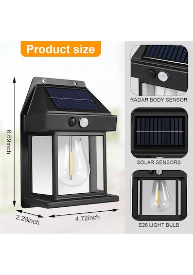 Güneş Enerjili Dış Mekan Işıkları, Alacakaranlıktan Şafağa Güneş Enerjili Duvar Aplik Hareket Sensörü, C Beyaz