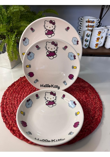 6 Parça Hello Kitty Model Çocuk Yemek Takımı Beslenme Seti Çok Renkli