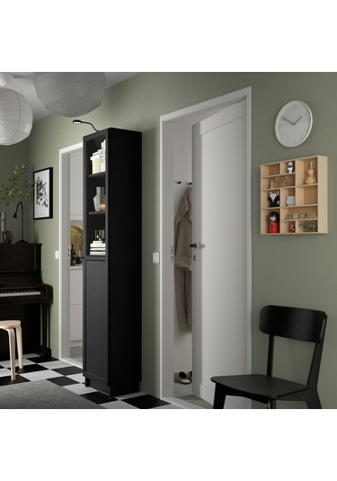 Cam/panel Kapaklı Kitaplık, Siyah Meşe Görünümlü, 40x30x202 Cm Siyah Cam/panel Kapaklı Kitaplık, Siyah Meşe Görünümlü, 40x30x202 Cm Siyah