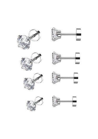 Ehediye Chavin Gri Çelik 4 Takım Taşlı Bayan Erkek Küpe Eb59By