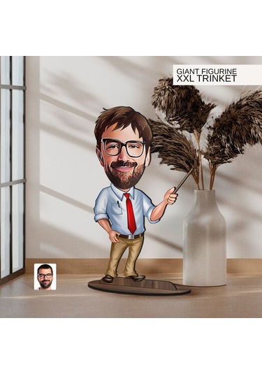 Bk Gift Kişiye Özel Öğretmen Karikatürlü Büyük Boy Ahşap Biblo-2 Arkadaşa Hediye , Sevgiliye Hediye, Kişiye Özel Biblolar Kobitmeyen137530 Bk Gift