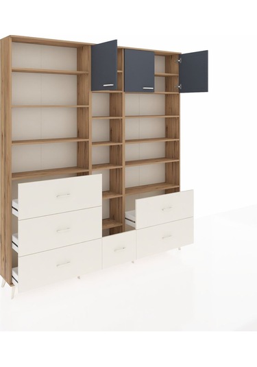 Arges Dolap 17 Raflı 6 Çekmeceli 3 Kapaklı 220x30x243 Çam-antrasit/aytaşı Antrasıt/aytası