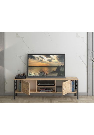 Wood'n Love Asena 160 Cm Metal Ayaklı Tv Ünitesi - Atlantik Çam / Siyah 001