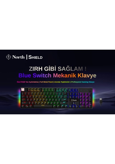 North Shield Blue Switch Türkçe RGB Mekanik Oyuncu Klavye