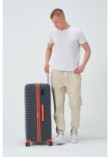 Keo-plus Gri-turuncu Büyük Boy Silikon Kırılmaz Pp Valiz Gri - Turuncu