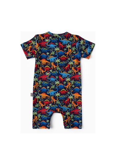 Boumini Kısa Kollu Şort Bebek Tulum Dinazor Desenli Lacivert-lacivert Lacivert