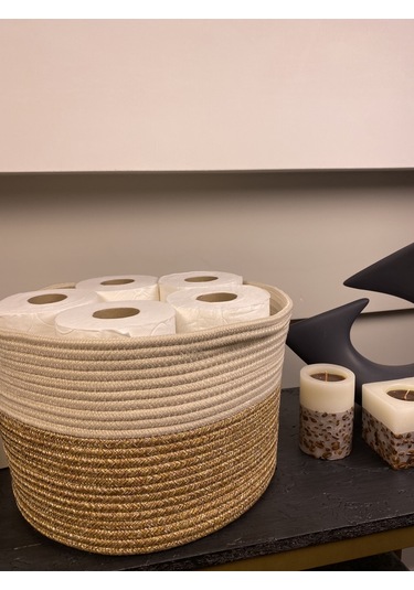 Jüt Tuvalet Kağıdı Düzenleyici, 30 X 20 Jüt Sepet, Çok Amaçlı Organizer Hasırkrem