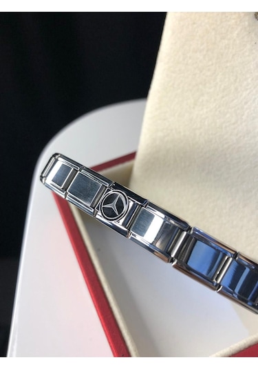 Erkek Kadın Çelik Bileklik - Mercedes Logolu Italyan Charm Nomi Sevgiliye Eşe Babaya Gümüş