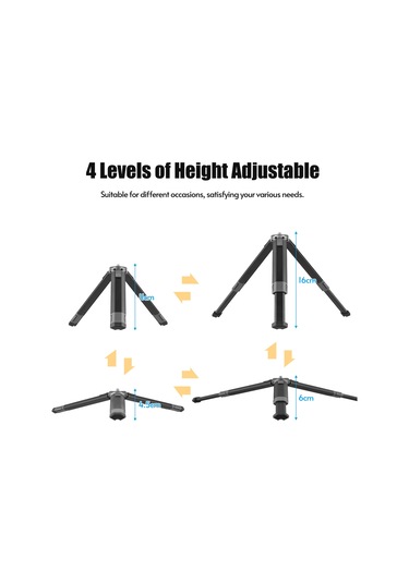 Wezone Alüminyum Masaüstü Tripod + Çift Kullanimli Soğuk Ayaklı Kafa - 4 Bölmeli Yükseklik Ayarı, 360 Döner, 3kg Yük Taşıma Kapasitesi Gümüş