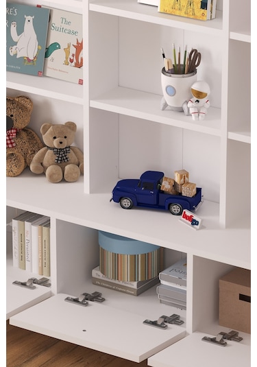 Bofigo 3 Kapaklı 9 Raflı Dolap Kitaplık Çok Amaçlı Dolap Oyuncak Dolabı Demet Beyaz Beyaz