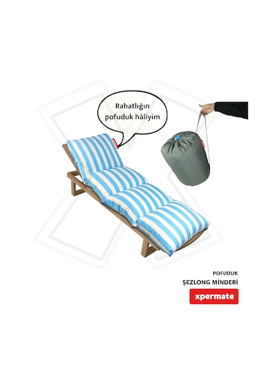 Xpermate Pofuduk Şezlong Minderi 60x180x12cm Su İtici, Maviçizgil