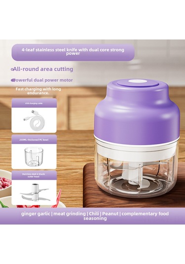 Shineyee Kablosuz Mini Elektrikli Sarımsak Blender - Otomatik Karıştırıcı 4 Yaprak Bıçaklı 250ml - Mutfak Ve Bebek Yemekleri İçin Verimli Mor Güncellenmiş Versiyon Diğer