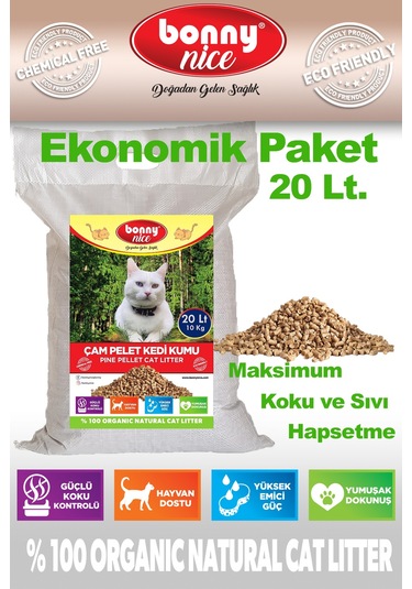 Bonny Nice Doğal Pellet Çam Peleti Kedi Kumu 2 x 20 L