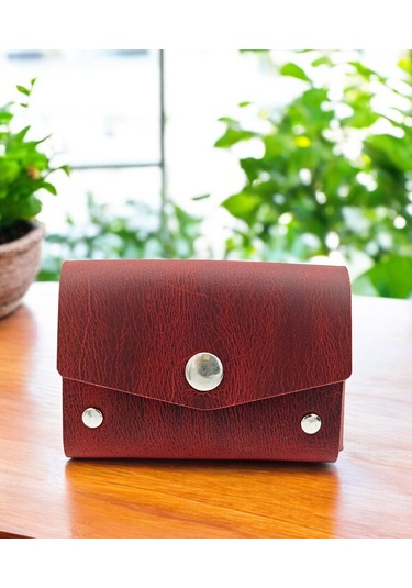 Cronder Hakiki Deri Yan Model Kutu Kartlık Kırmızı